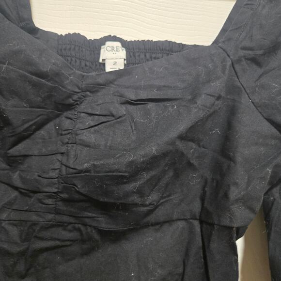 J.Crew Black Smocked Puff Sleeve Top Square Neck Blouse Size 2 - Picture 6 of 9